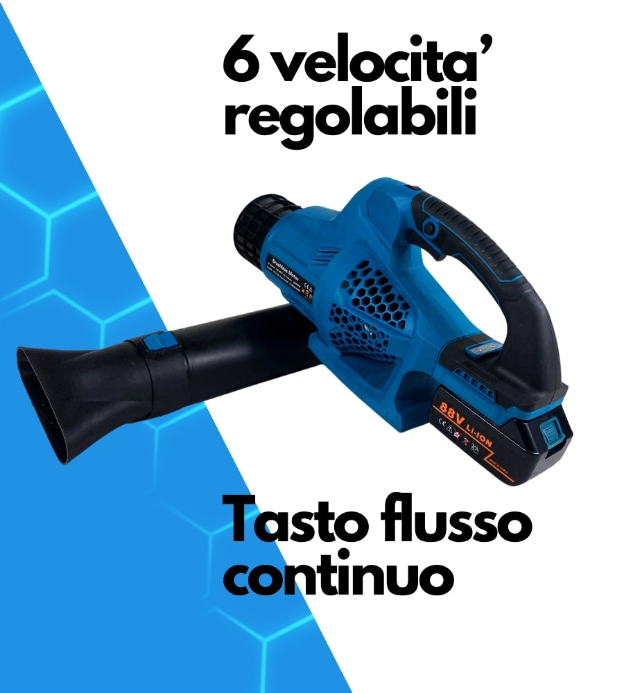 Soffiatore a Batteria Potente 6 Velocita' 2 Batterie Foglie Giardino Campeggio