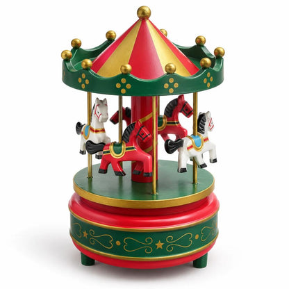 Giostrina Natalizia Carillon Cavalli Verde Rosso Oro Decorazione Casa da Tavolo