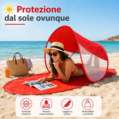 Stuoia Spiaggia con Parasole Impermeabile Richiudibile Pop Up per Mare con Borsa