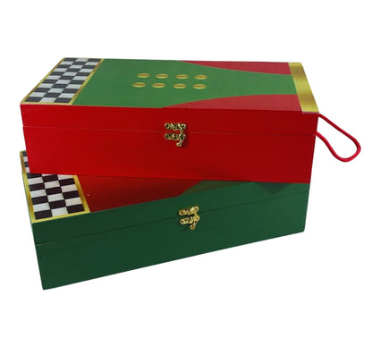 Cassetta Porta Bottiglie in Legno Doppia Scatola per 2 Bottiglie Vino Decorata