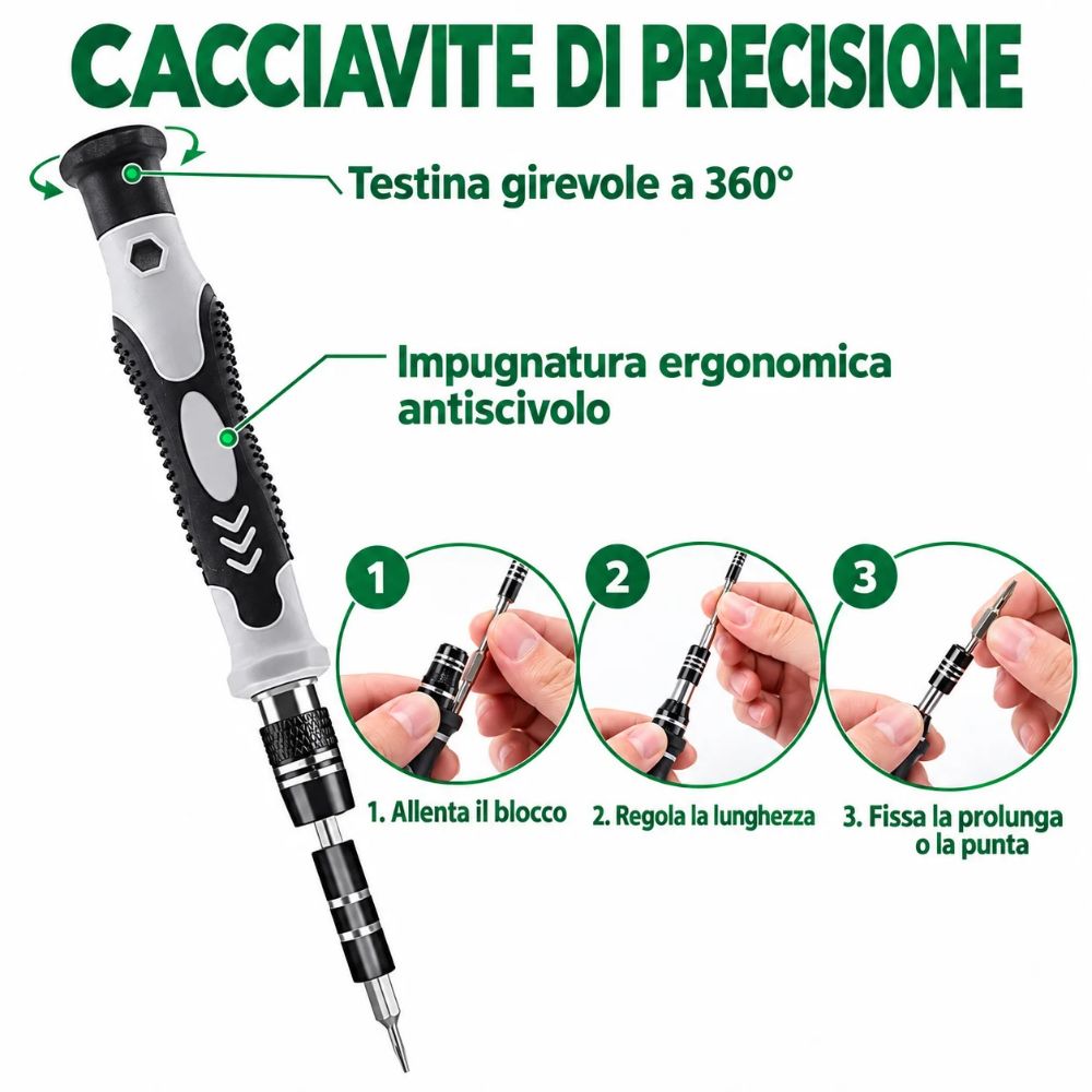 Kit Cacciaviti di Precisione 115 in 1 Magnetici per Smartphone PC e Tablet