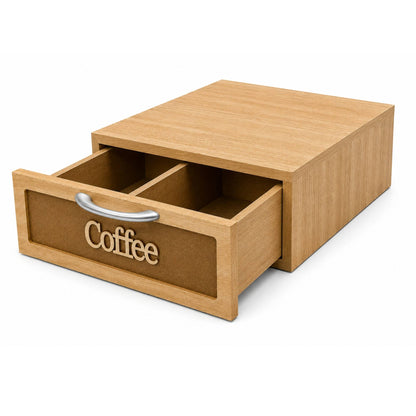 Cassetto Porta Cialde Caffè Legno Scuro 2 Scomparti 30x20x10cm Maniglia Coffee