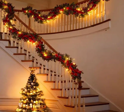 Ghirlanda Addobbata Natalizia Folta 2 Metri Fiocchi e Palline Decorazioni