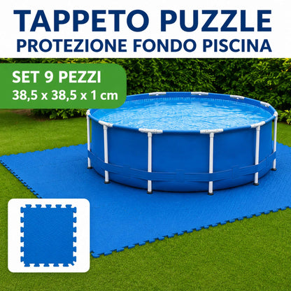 Tappeto Puzzle EVA Fondo Piscina 9 Pezzi 38,5x38,5x1cm Tappetino Blu Antiscivolo