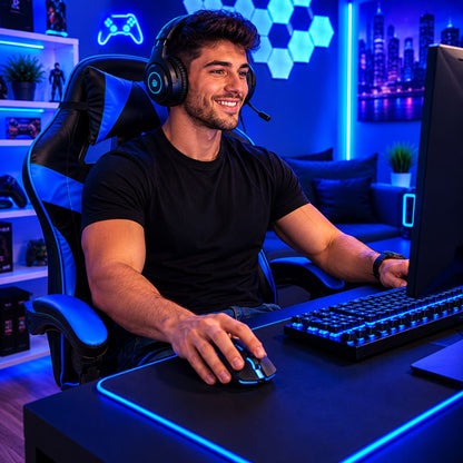 Sedia Gaming Poltrona Scrivania Ufficio Casa Reclinabile Poggiapiedi Blu/Black