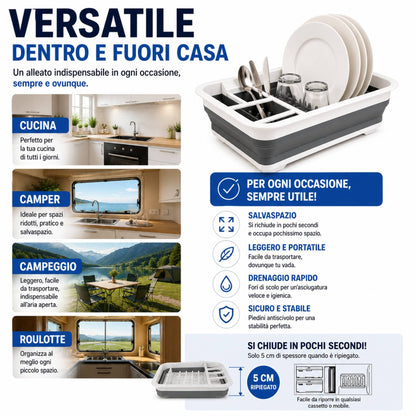 Scolapiatti in Silicone Pieghevole Salvaspazio Portatile per Asciugare Piatti Stoviglie e Posate 30 X 35 12 cm