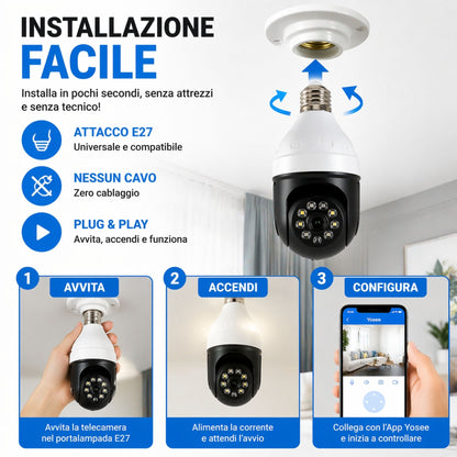 Telecamera WiFi Lampadina 360° 1080P IP Bulb Camera E27 Visione Notturna