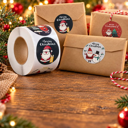 500 Adesivi Natalizi Tondi 3,8 cm 8 Motivi Merry Christmas Regali Buste