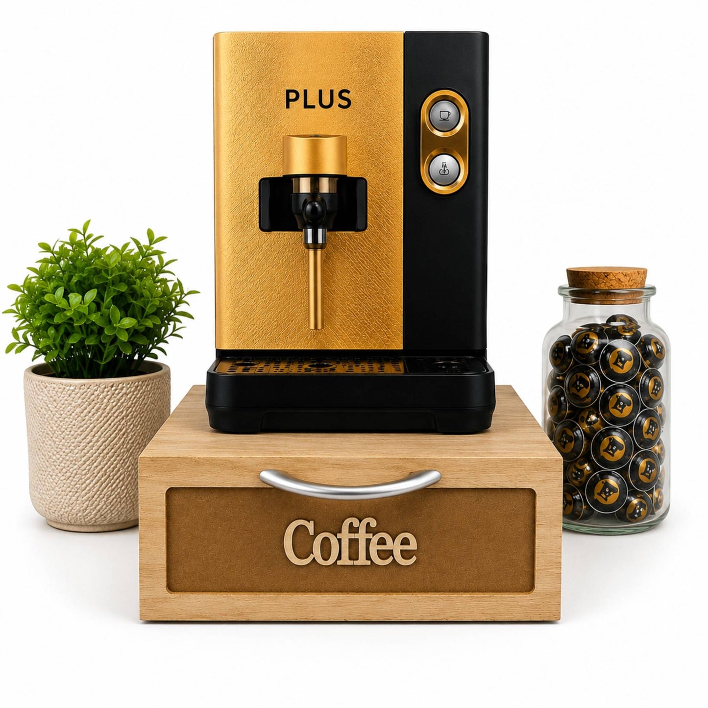 Cassetto Porta Cialde Caffè Legno Scuro 2 Scomparti 30x20x10cm Maniglia Coffee