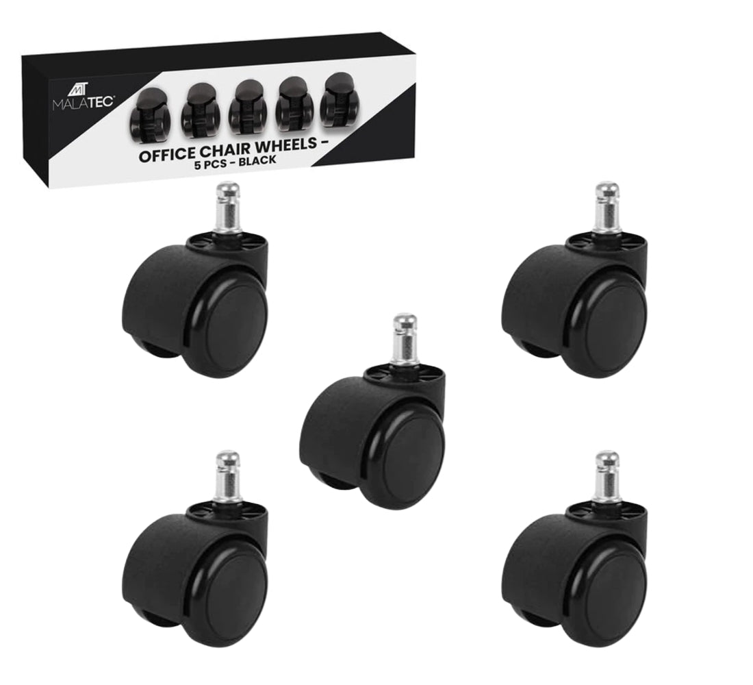 Set 5 Ruote per Sedia da Ufficio Rotelle Nere Kit Ricambio Poltrona Gaming 5cm
