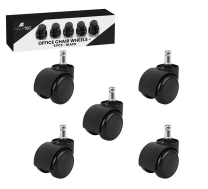 Set 5 Ruote per Sedia da Ufficio Rotelle Nere Kit Ricambio Poltrona Gaming 5cm