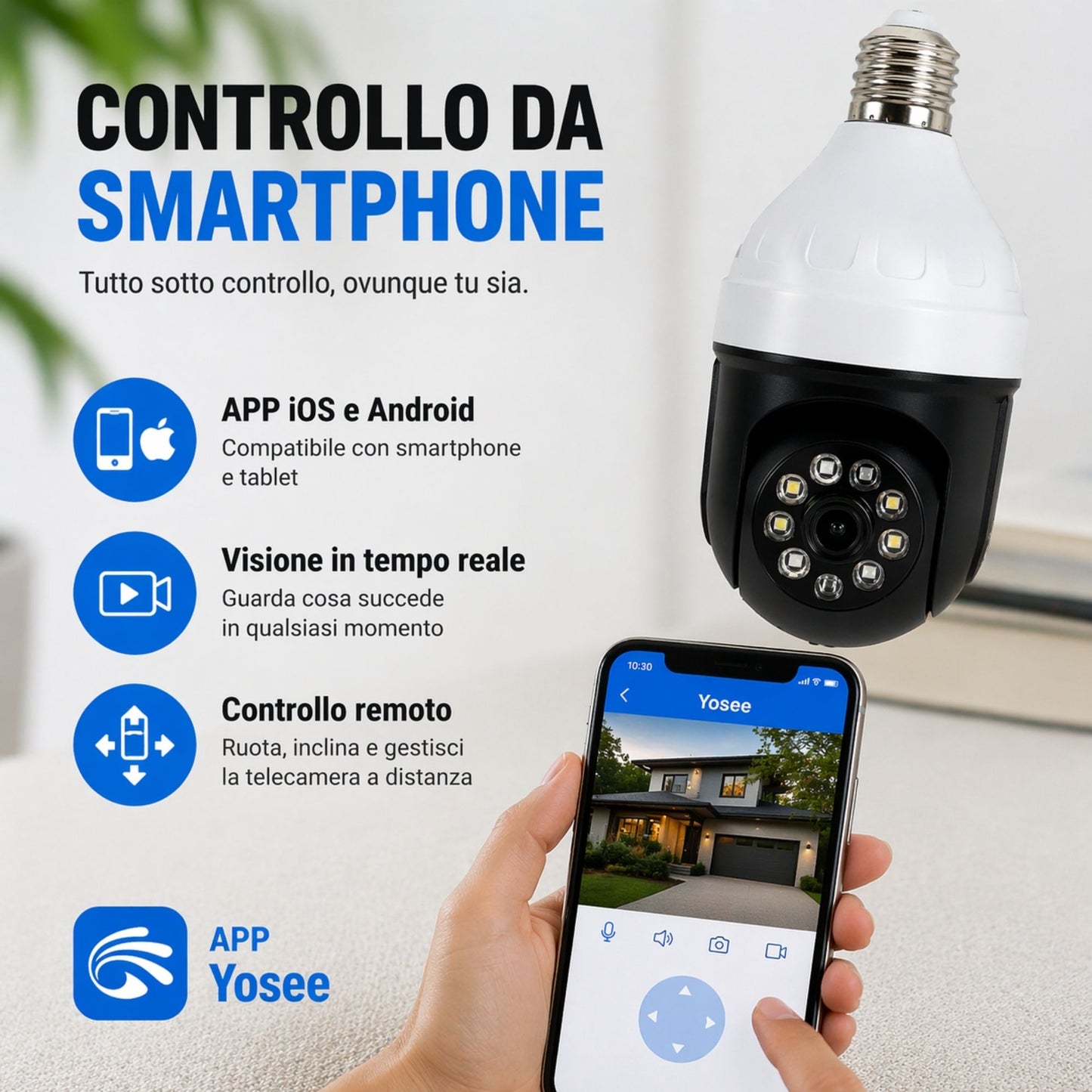 Telecamera WiFi Lampadina 360° 1080P IP Bulb Camera E27 Visione Notturna