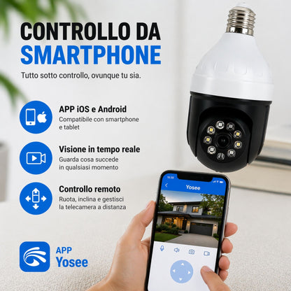 Telecamera WiFi Lampadina 360° 1080P IP Bulb Camera E27 Visione Notturna