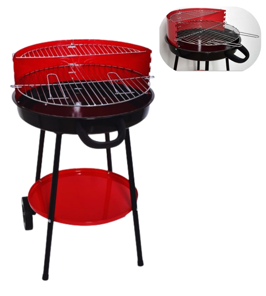 Barbecue a Carbone Tondo Doppia Griglia Paravento e Ripiano 52x 59 x 82H Cm