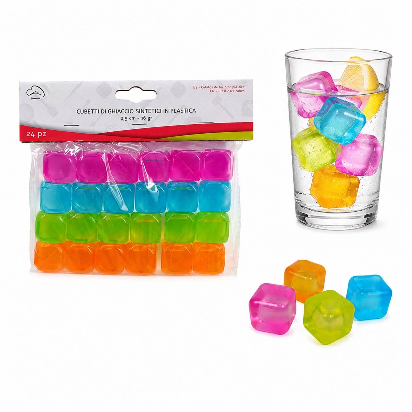 Cubetti di Ghiaccio Riutilizzabili Pack 24 Ghiacciolini Colorati Drink Bevande