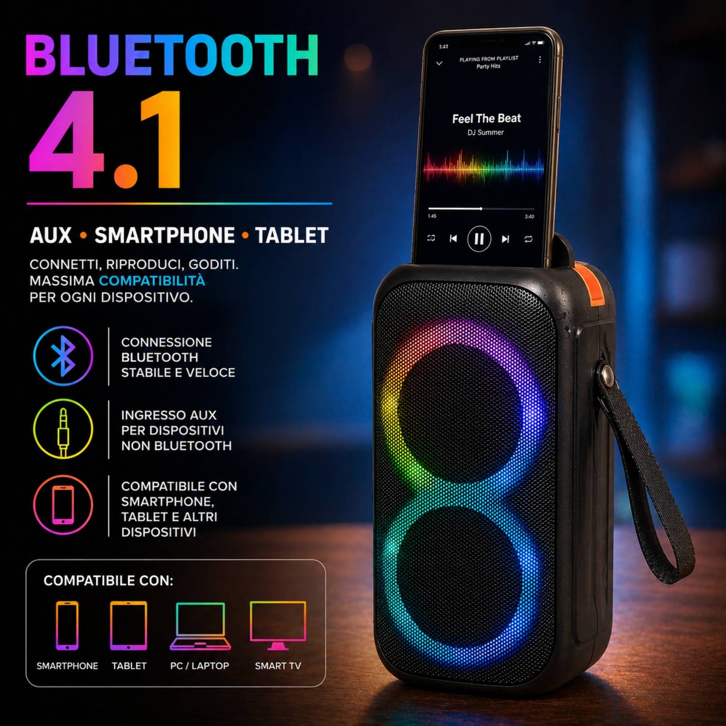 Speaker Cassa Bluetooth Altoparlante Waterproof WiFi USB Portatile Cubo