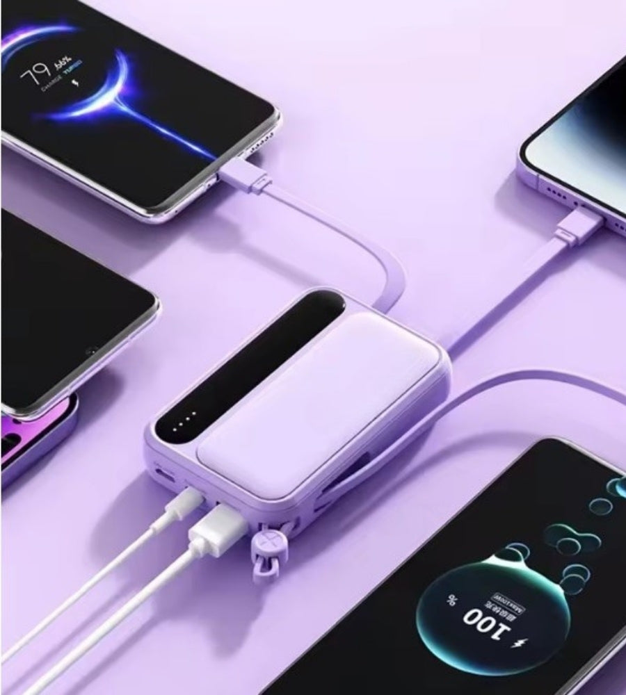 Power Bank 20000 mAh Caricabatterie Portatile Alta Velocità 4 Cavi USB Fast