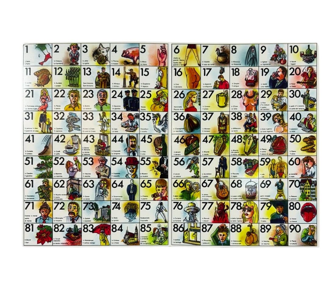 Tombola Napoletana Tradizionale Set Cestino 48 Cartelle 90 Numeri in Legno