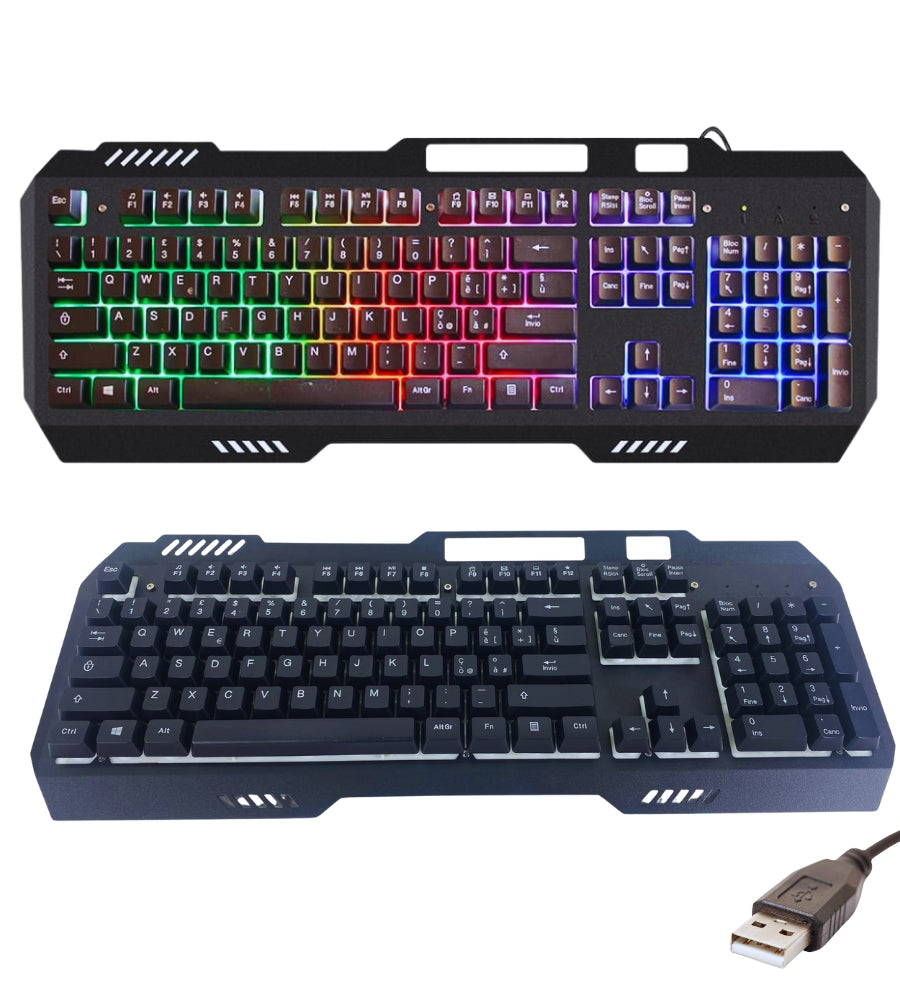 Tastiera Gaming Retroilluminata LED 7 Colori Corpo in Metallo QWERTY Italia USB