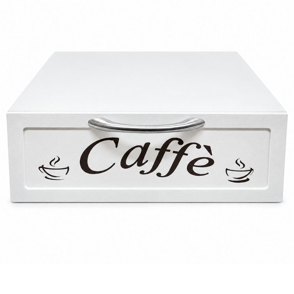 Cassetto Porta Cialde Capsule in Legno Organizer 30x30x10 cm Bianco Coffee