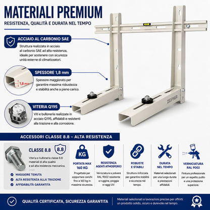 Staffe Condizionatore 160Kg 780x400x500 Montaggio Rapido Antivibrazione