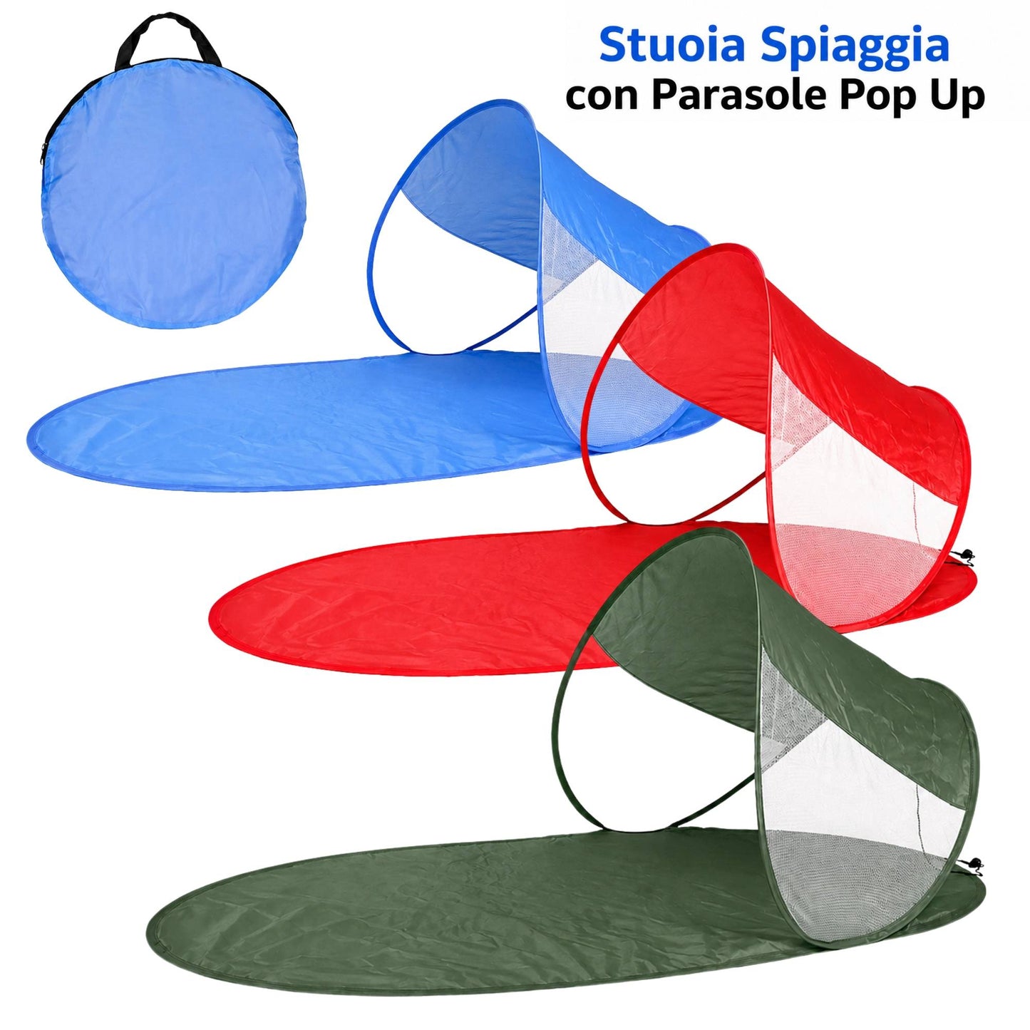 Stuoia Spiaggia con Parasole Impermeabile Richiudibile Pop Up per Mare con Borsa
