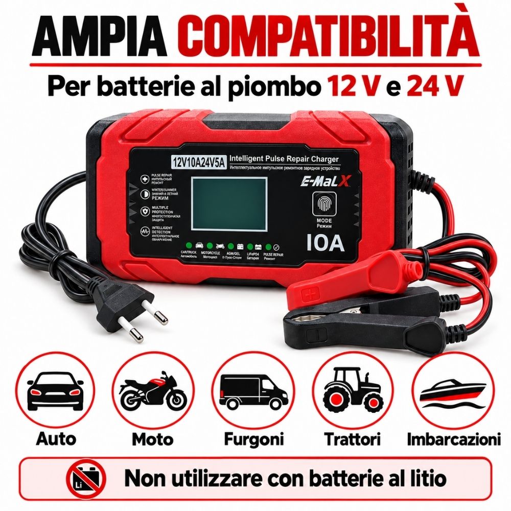 Caricabatteria Auto Moto Mantenitore Carica Professionale 12 / 24V Portatile