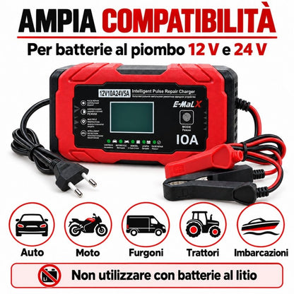 Caricabatteria Auto Moto Mantenitore Carica Professionale 12 / 24V Portatile