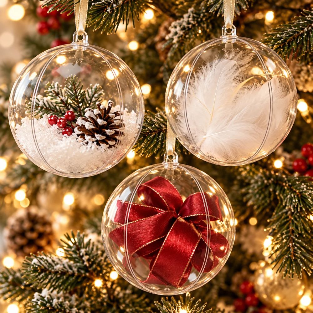 5 Palline Natale Trasparenti Apribili 10 cm Sfere da Riempire Fai da Te