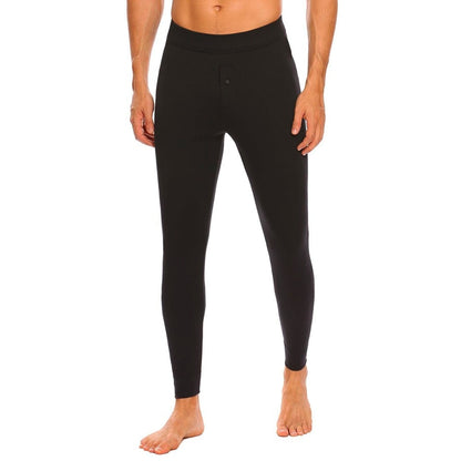 Pack 2 Leggings con Patta Bottone A Clip Uomo Termico Interno Felpato Nero