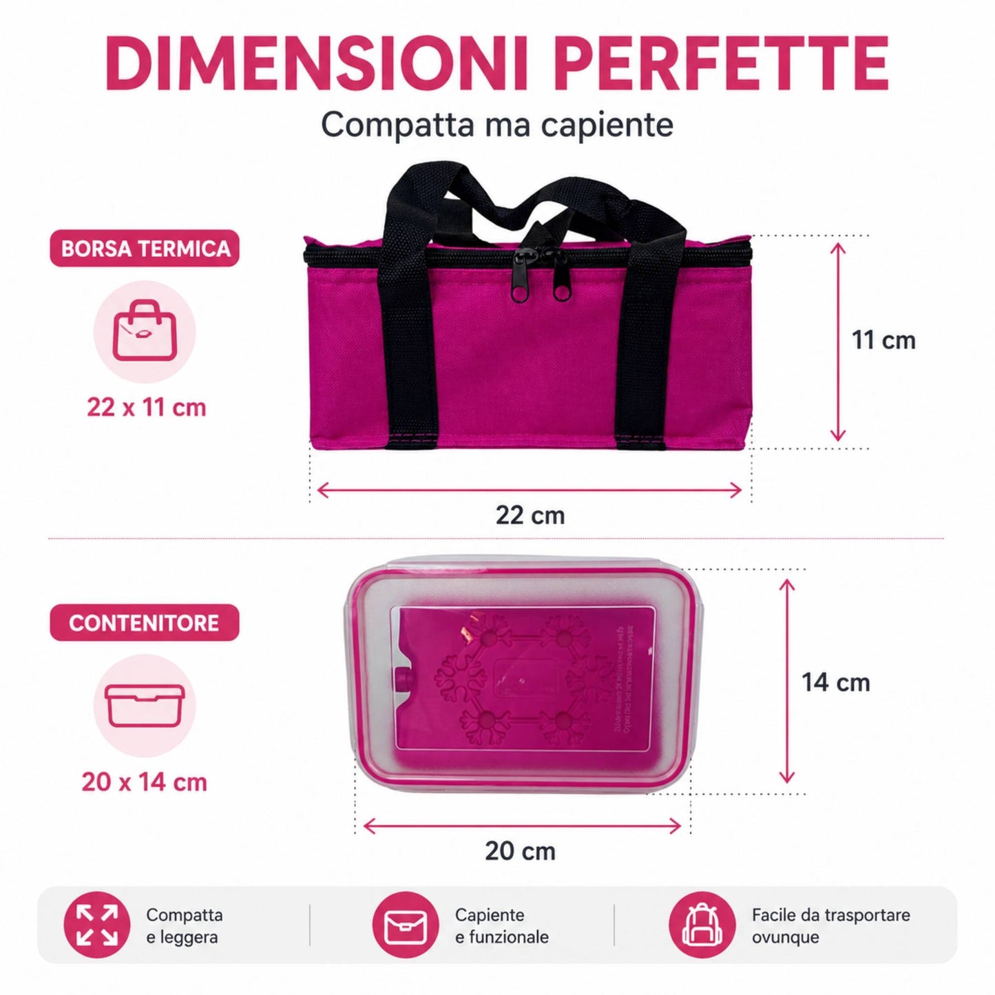 Borsa Termica con Contenitore Ermetico 1Lt e Freezerino Borsa Frigo Porta Pranzo