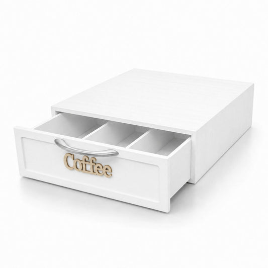 Cassetto Porta Cialde Capsule in Legno Organizer Cucina 30x30x10 cm Bianco
