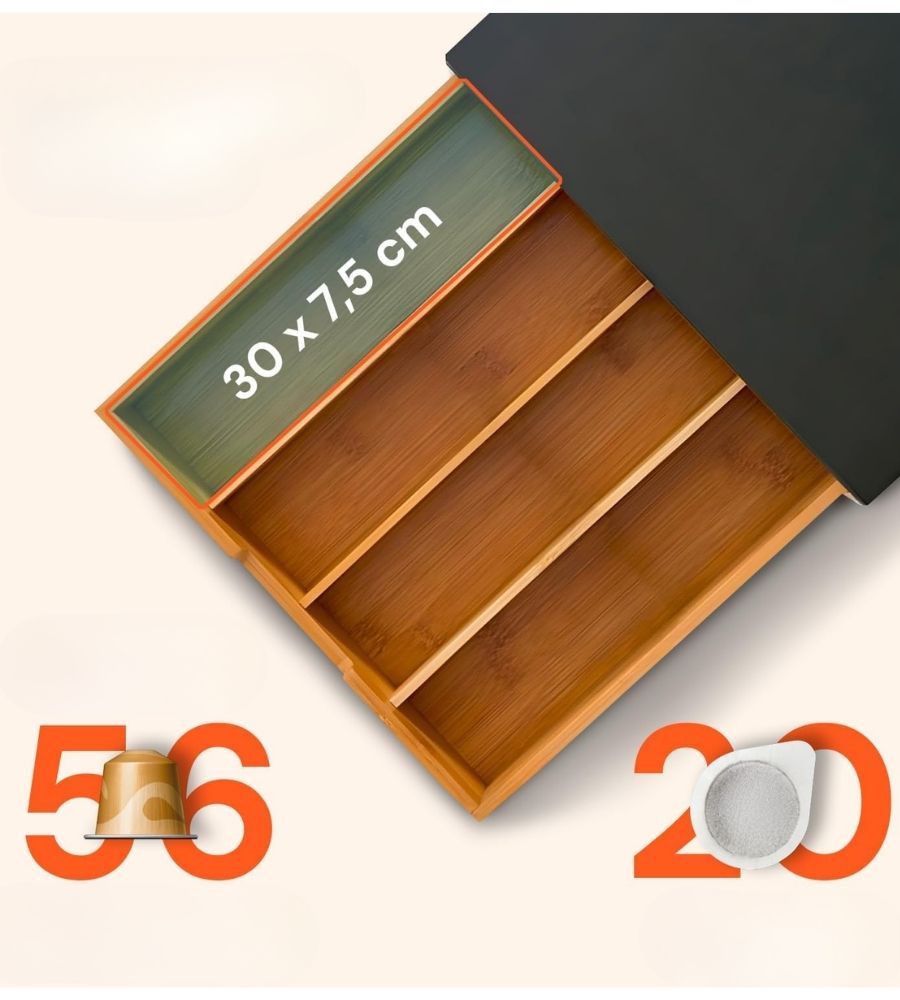 Cassetto Porta Cialde Capsule in Legno Organizer Cucina 30x30x10 cm 4 Scomparti
