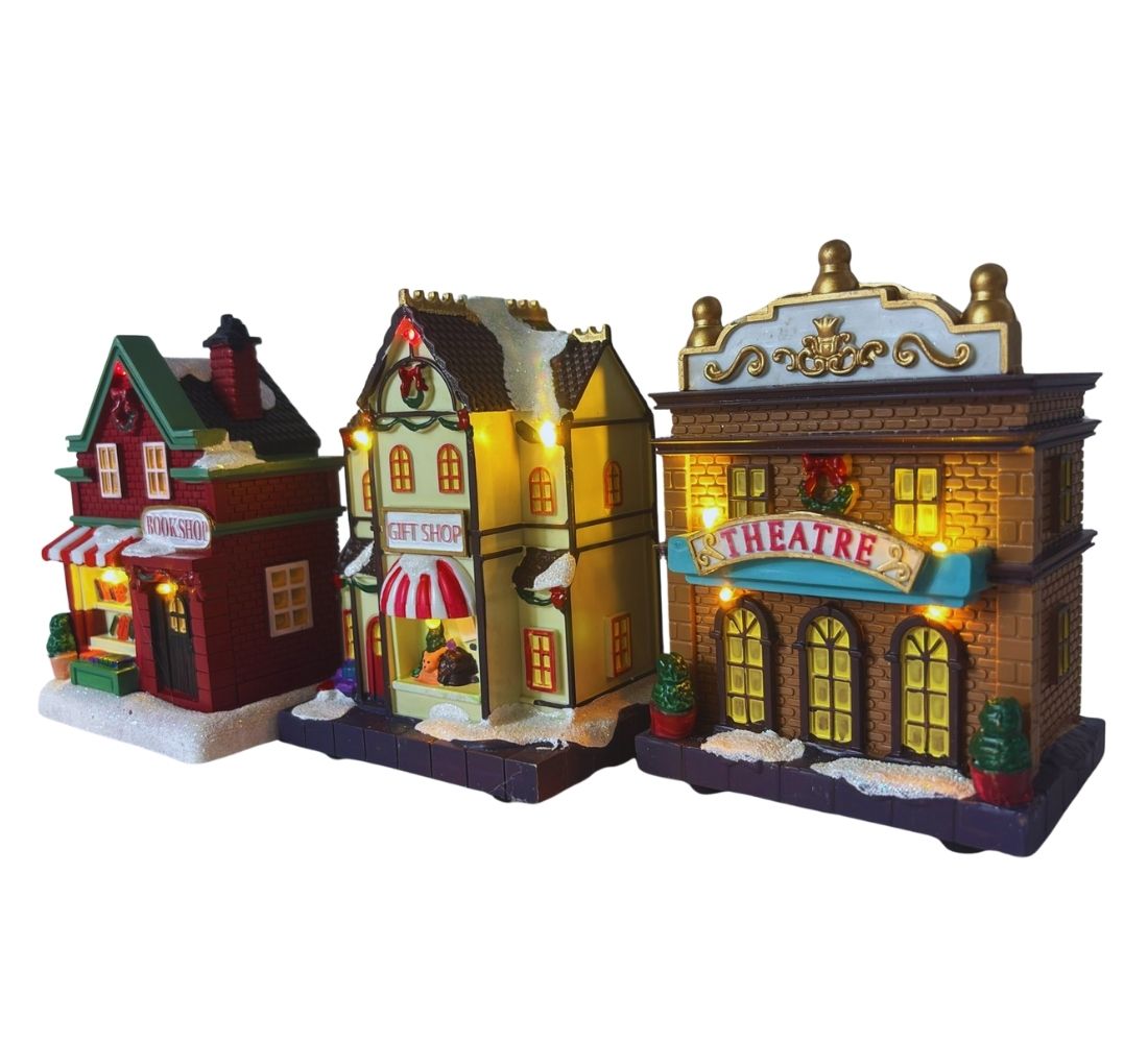 Villaggio Natalizio Casette Personaggi Alberi Natale Scenario 17pz Luci LED