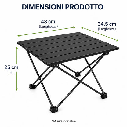 Tavolino Pieghevole da Campeggio Giardino Balcone 43x34,5x25 cm Nero