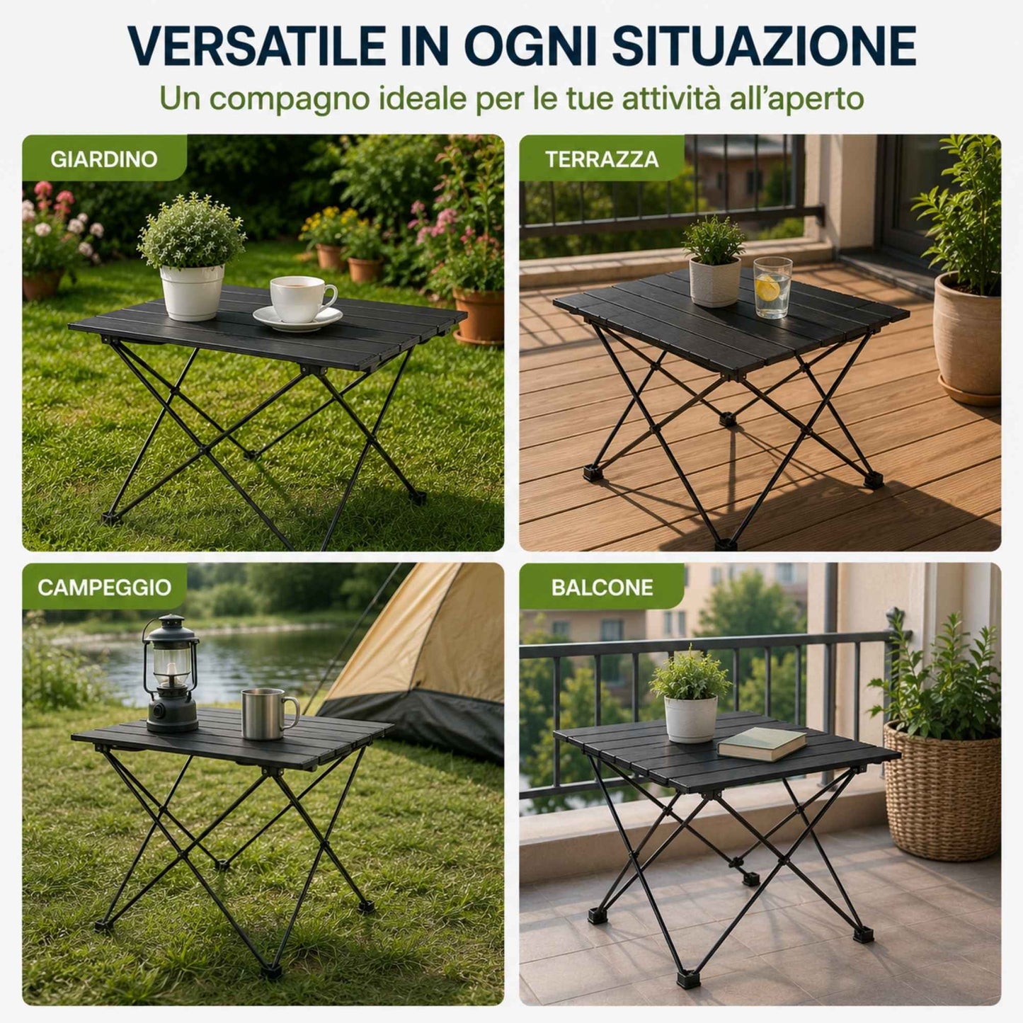 Tavolino Pieghevole da Campeggio Giardino Balcone 43x34,5x25 cm Nero