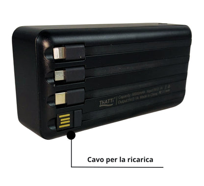 Power Bank Solare 50000 mAh Impermeabile Ricarica Rapida 4 Cavi USB Luce LED