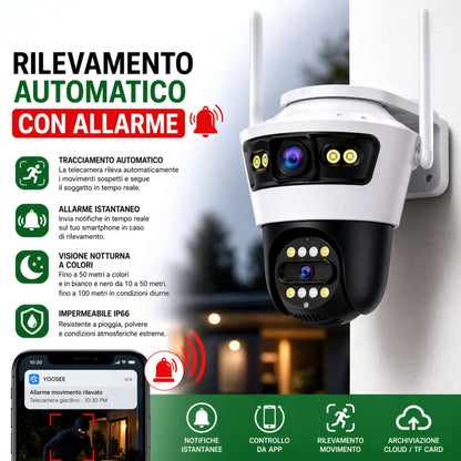 Telecamera wifi doppio obiettivo esterna senza fili hd notturna allarme sicurezza casa