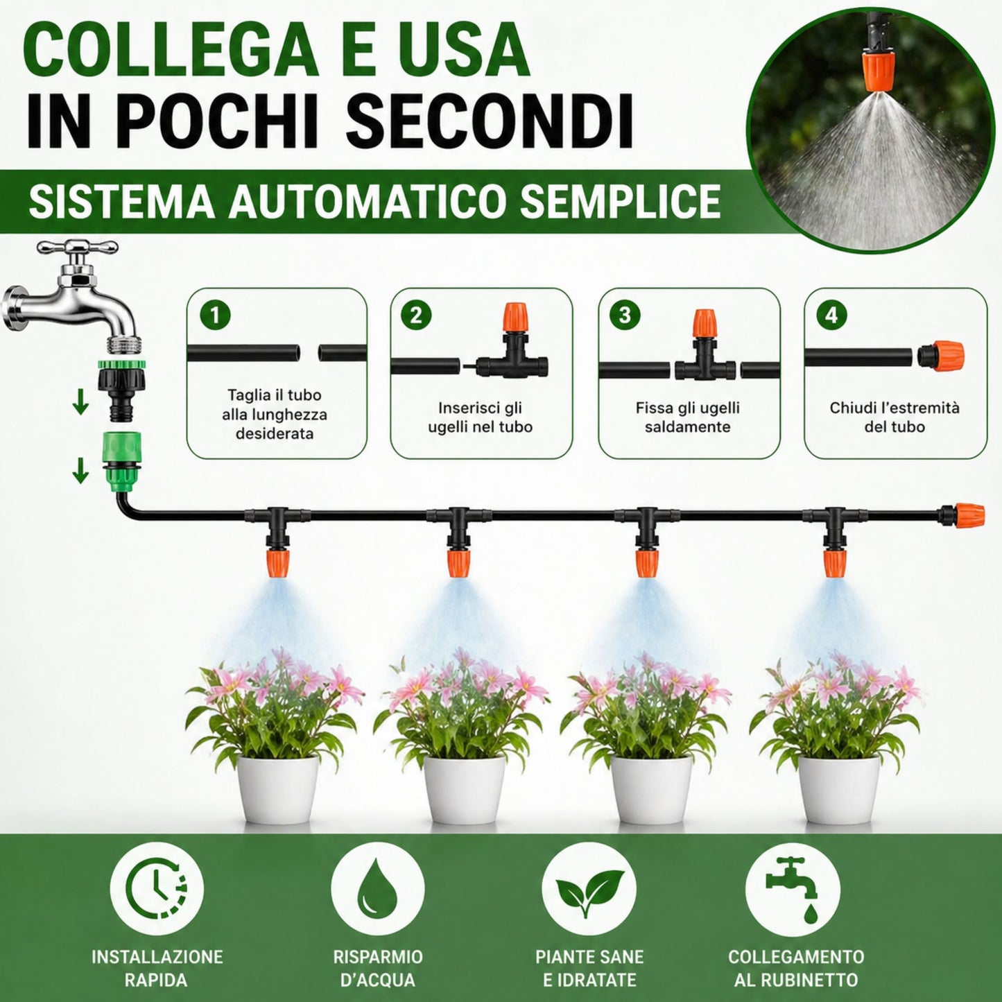 Kit Irrigazione a Goccia 10m Ugelli Nebulizzazione Raffrescante Giardino Balcone