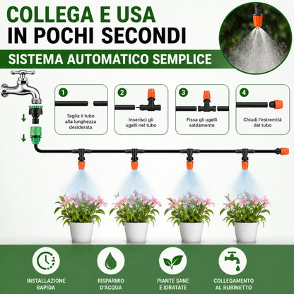 Kit Irrigazione a Goccia 10m Ugelli Nebulizzazione Raffrescante Giardino Balcone