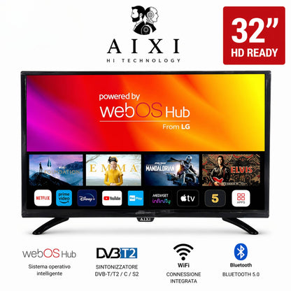 Tv Smart 32" AIXI Televisore LED HD Ready WiFi BT Dvbt-2 WebOS Hub HDMI USB