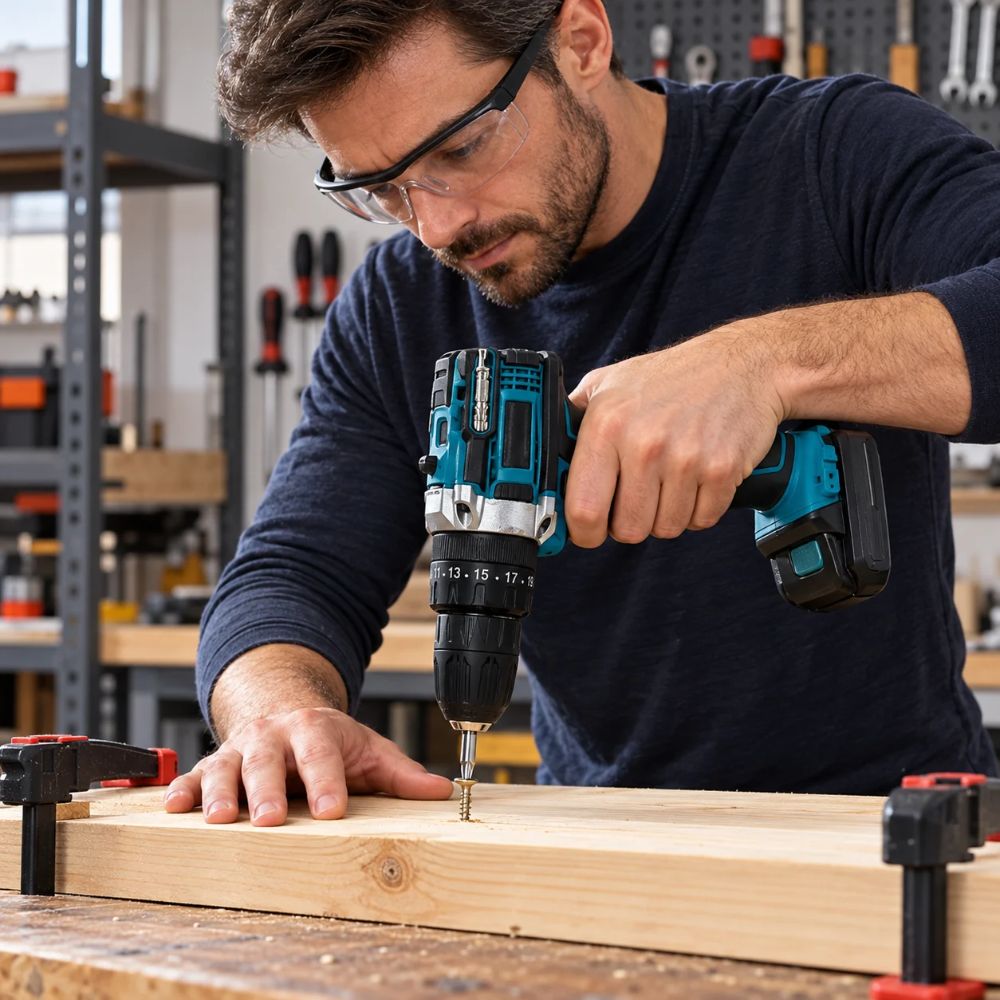 Trapano Avvitatore Percussione Doppia Batteria a Litio 21V Valigetta Accessori
