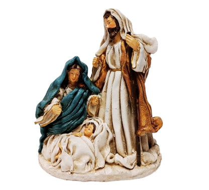 Natività Presepe Statuina Effetto Juta Giuseppe Madonna Gesù Bambino 18x15 cm