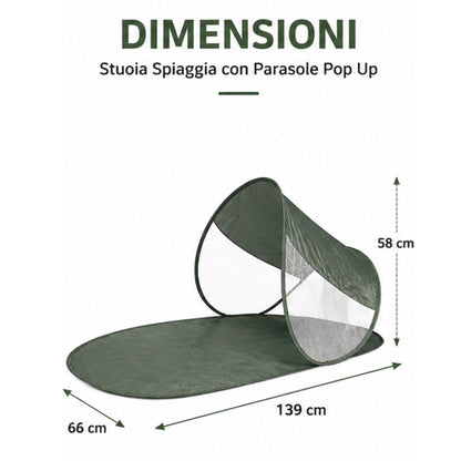 Stuoia Spiaggia con Parasole Impermeabile Richiudibile Pop Up per Mare con Borsa