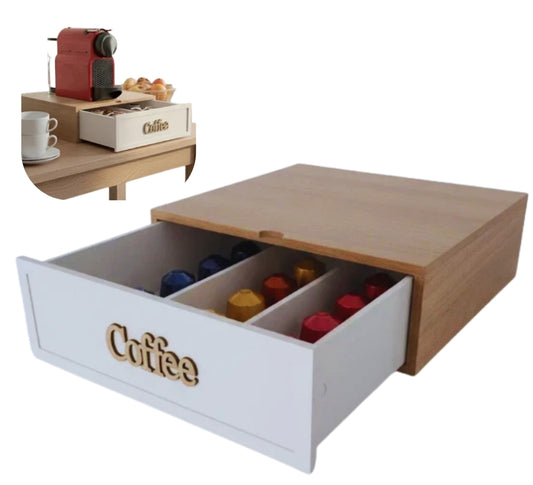 Cassetto Porta Cialde Capsule in Legno Organizer Cucina 30x30x10 cm 3 Scomparti