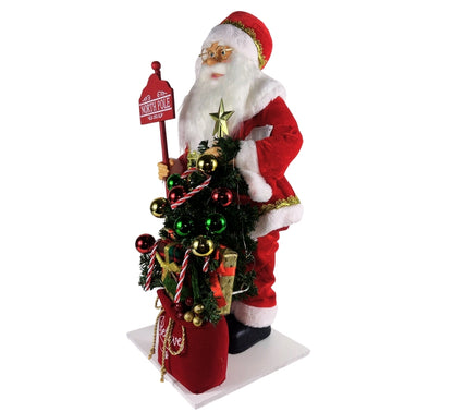 Babbo Natale 65 Cm Con Albero Addobato Luci E Suoni Realistico Statua Natalizia