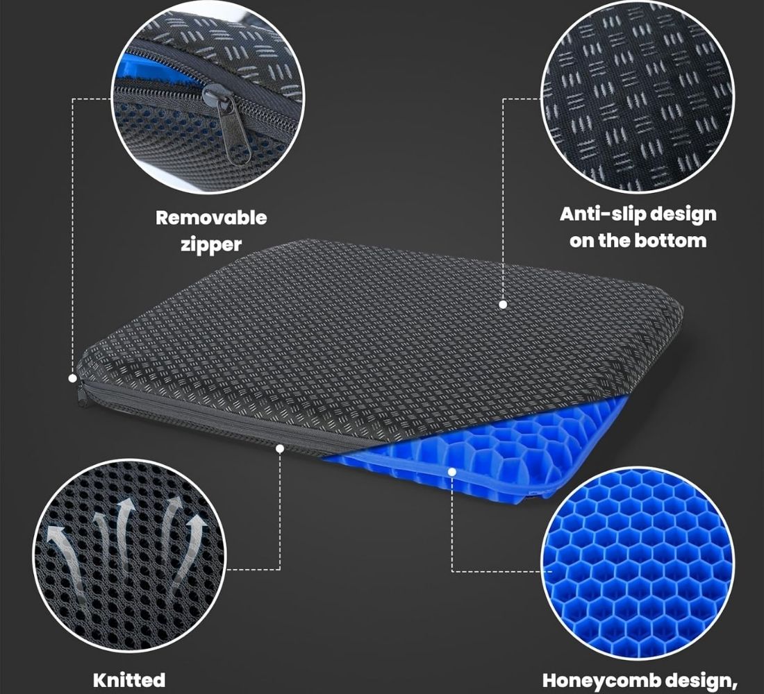 Cuscino Sedia Anti Decubito in Gel Spesso Rivestimento Antiscivolo Traspirante