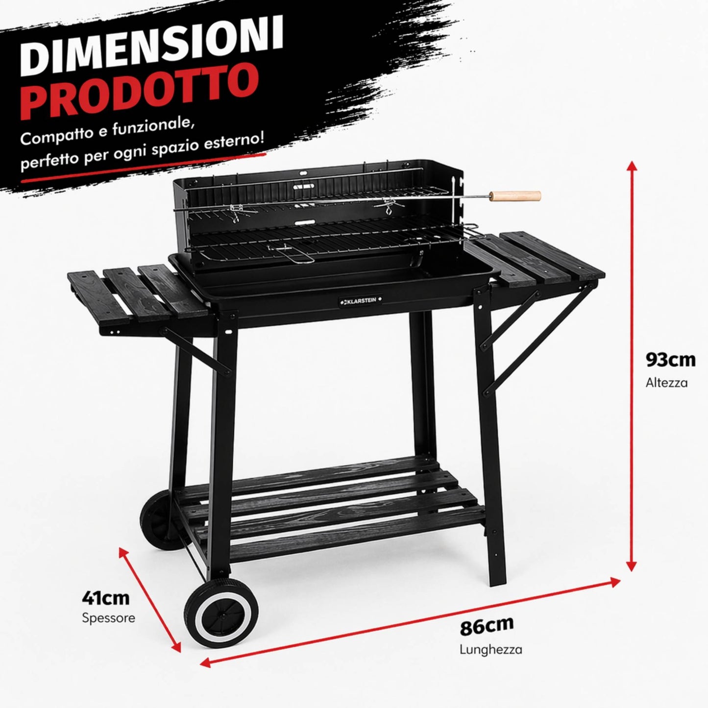 Barbecue a Carbone da Giardino con Girarrosto 93x41x86cm BBQ Grill con Accessori