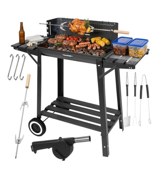 Barbecue a Carbone da Giardino con Girarrosto 93x41x86cm BBQ Grill con Accessori