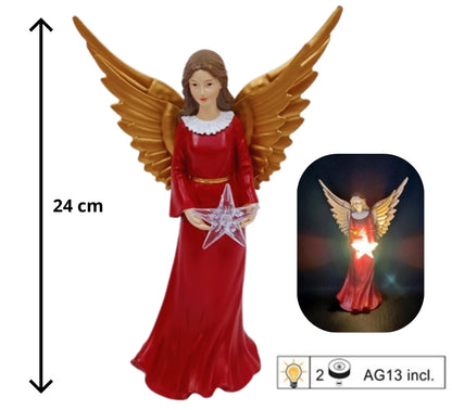 Statuina Angelo Luminoso 26 cm Decorazione Natalizia Casa Angelo con Stella LED